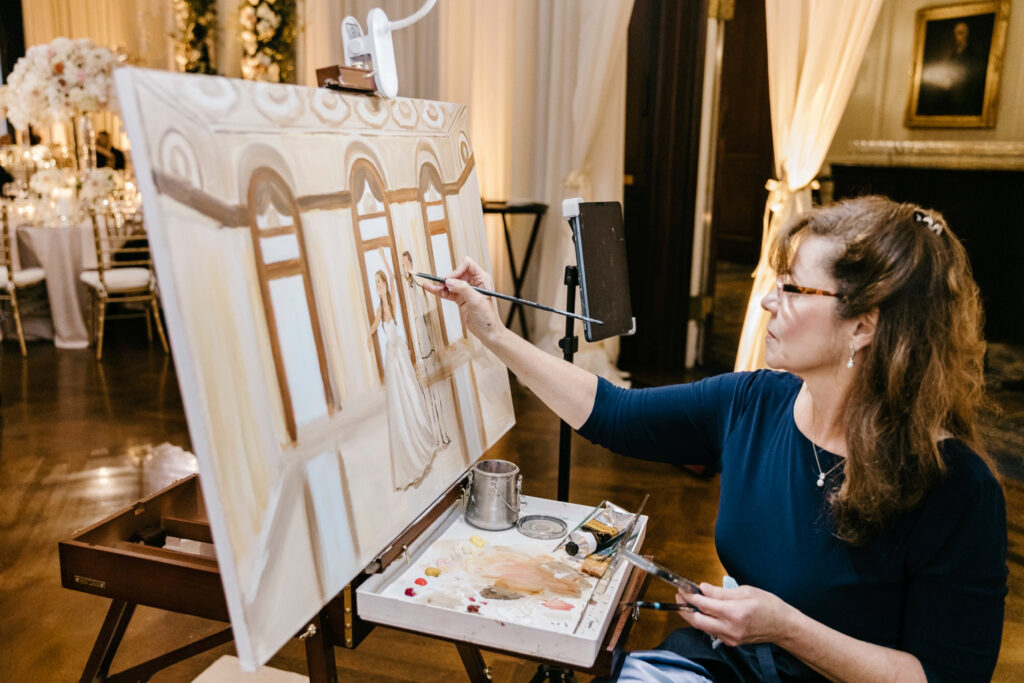 live painter at Philadelphia wedding reception at The Union League by Emily Wren Photography