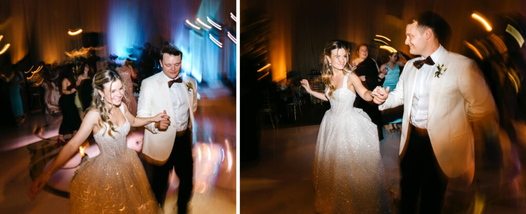 bride & groom having fun at their Center City Philadelphia wedding reception
