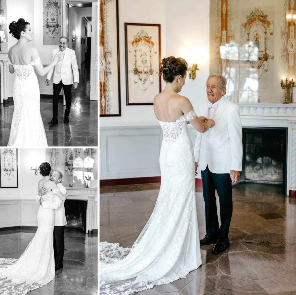 bride's first look with her father before her spring Pennsylvania wedding day