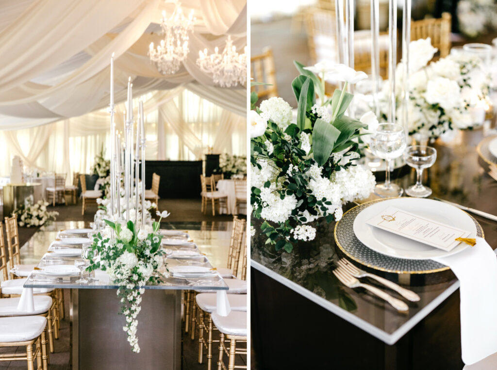 white & gold wedding reception decor by Emily Wren Photography