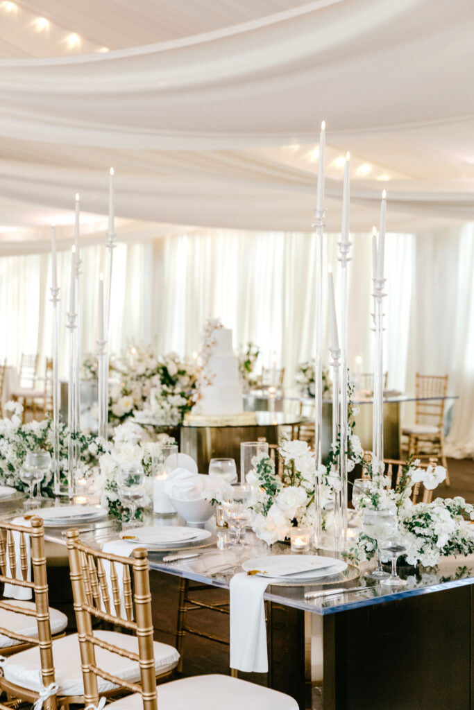 white & gold wedding reception at Tyler Gardens in Pennsylvania