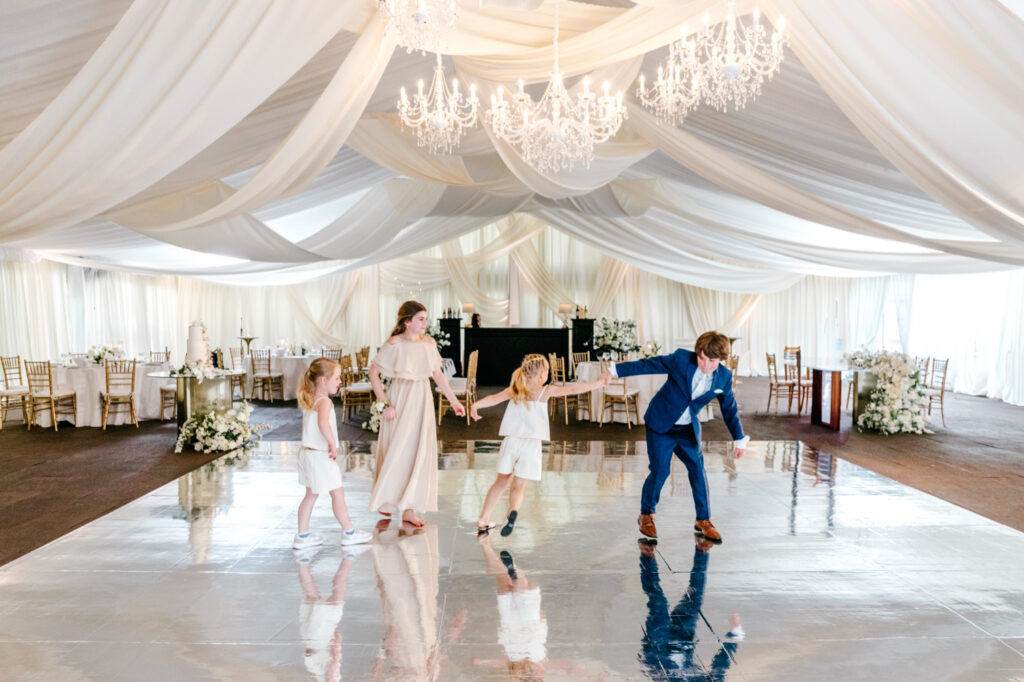flower girls & ring bearer on the dance floor at Tyler Gardens wedding reception