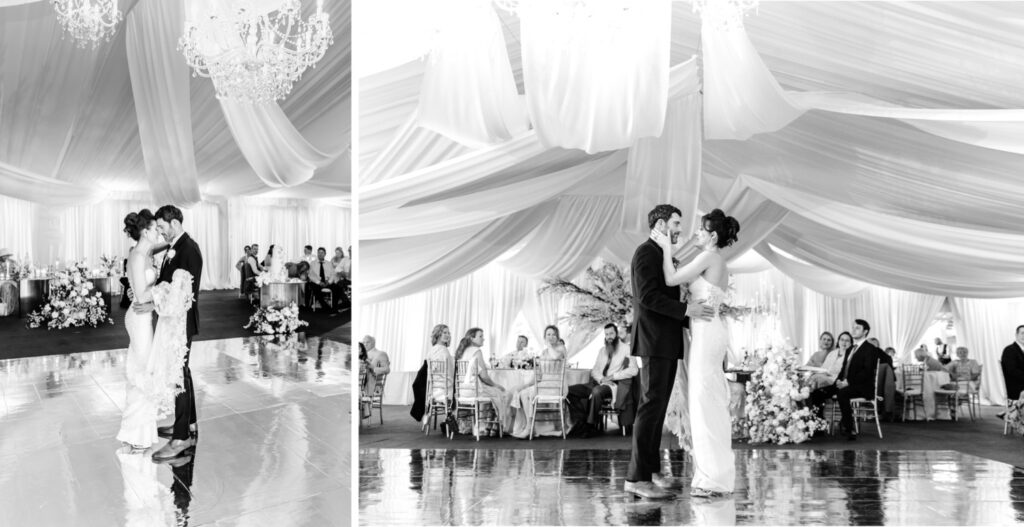 bride & groom's first dance at their luxurious Tyler Gardens wedding reception