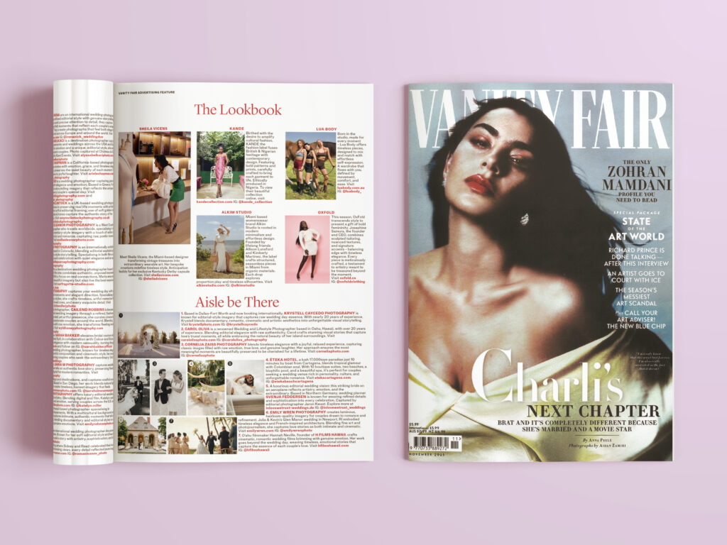 November 2025 Vanity Fair UK magazine feature of Julia & Kevin's Rhode Island Wedding