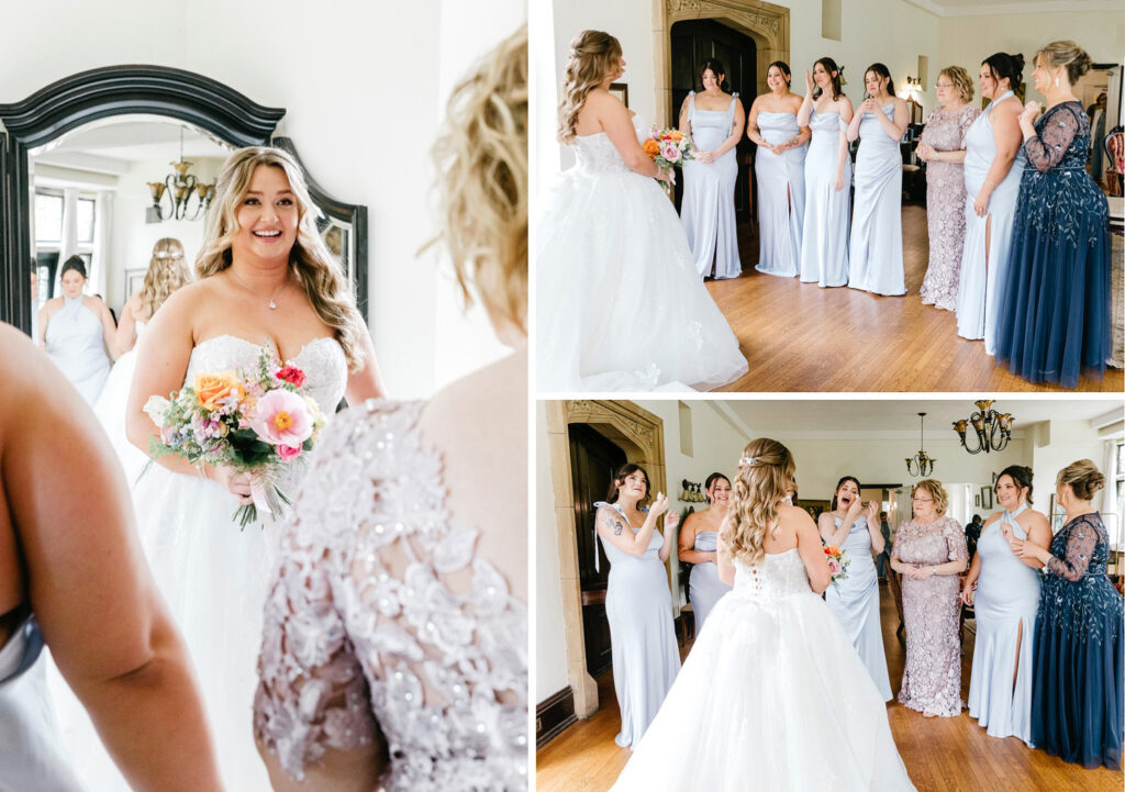 bride's first look with her bridesmaids by Emily Wren Photography