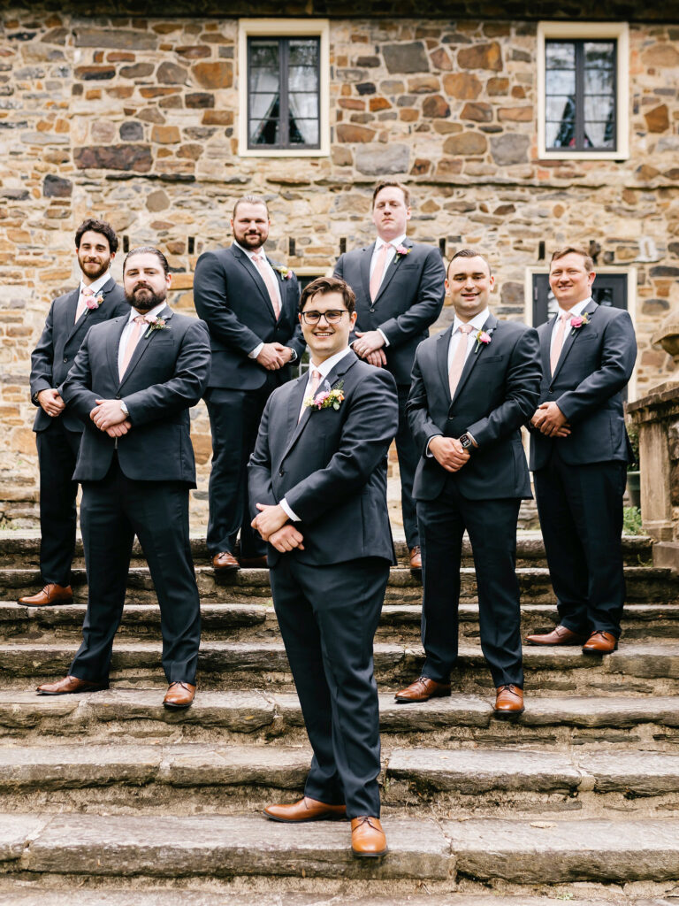 Pennsylvania groom with his groomsmen at Parque Ridley Creek by Emily Wren Photography