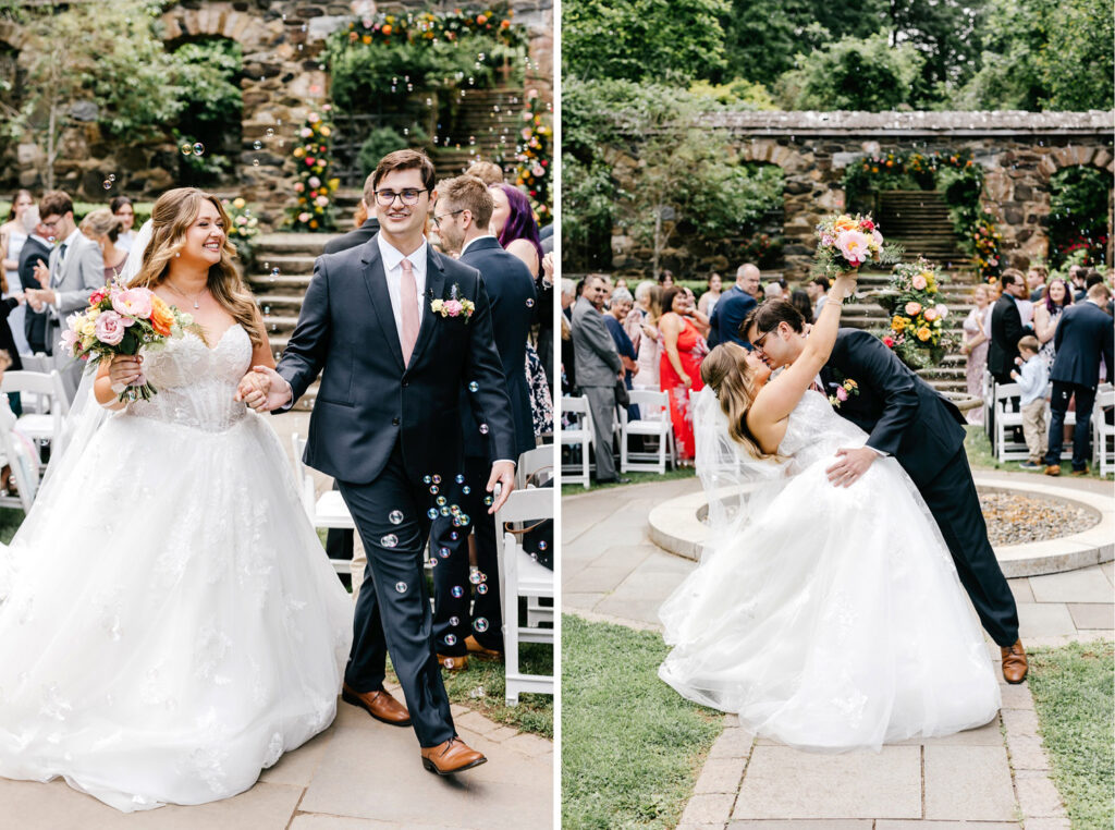 bride & groom bubble exit at their outdoor Parque Ridley Creek ceremony