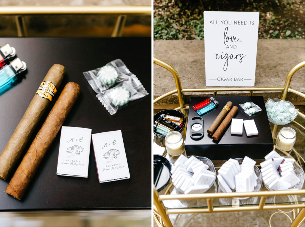 Cigar bar at Pennsylvania spring wedding cocktail hour