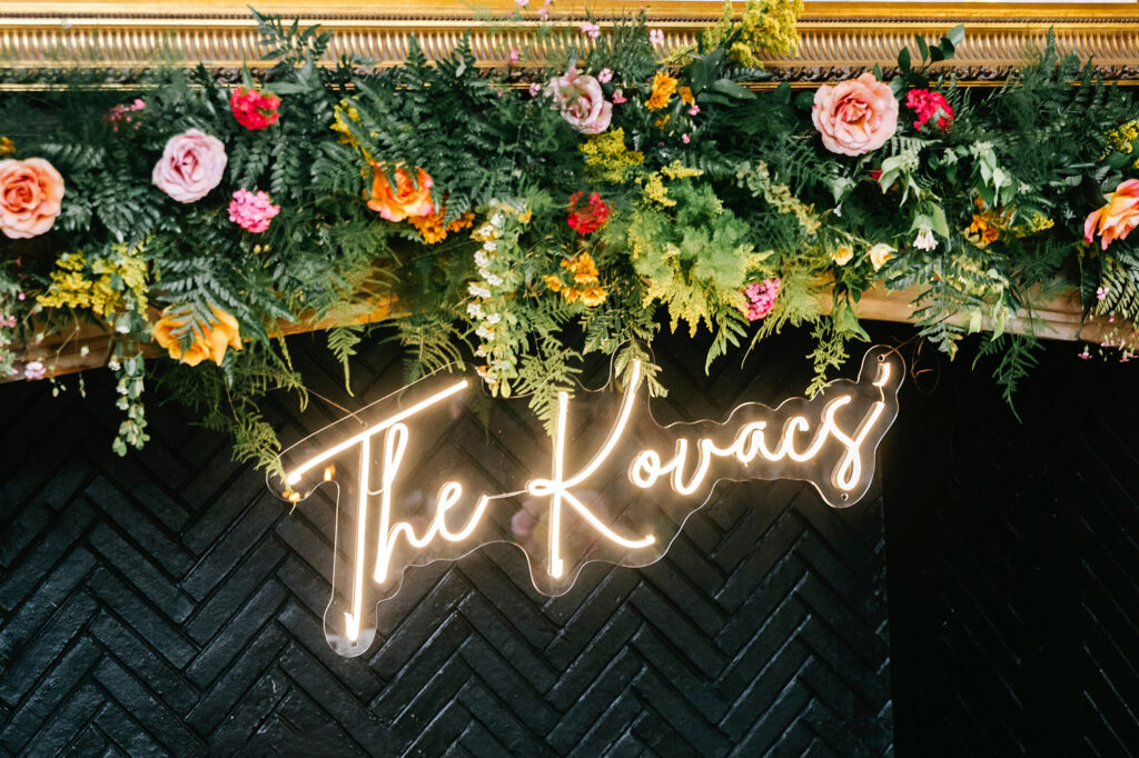 LED sign for wedding reception by Emily Wren Photography