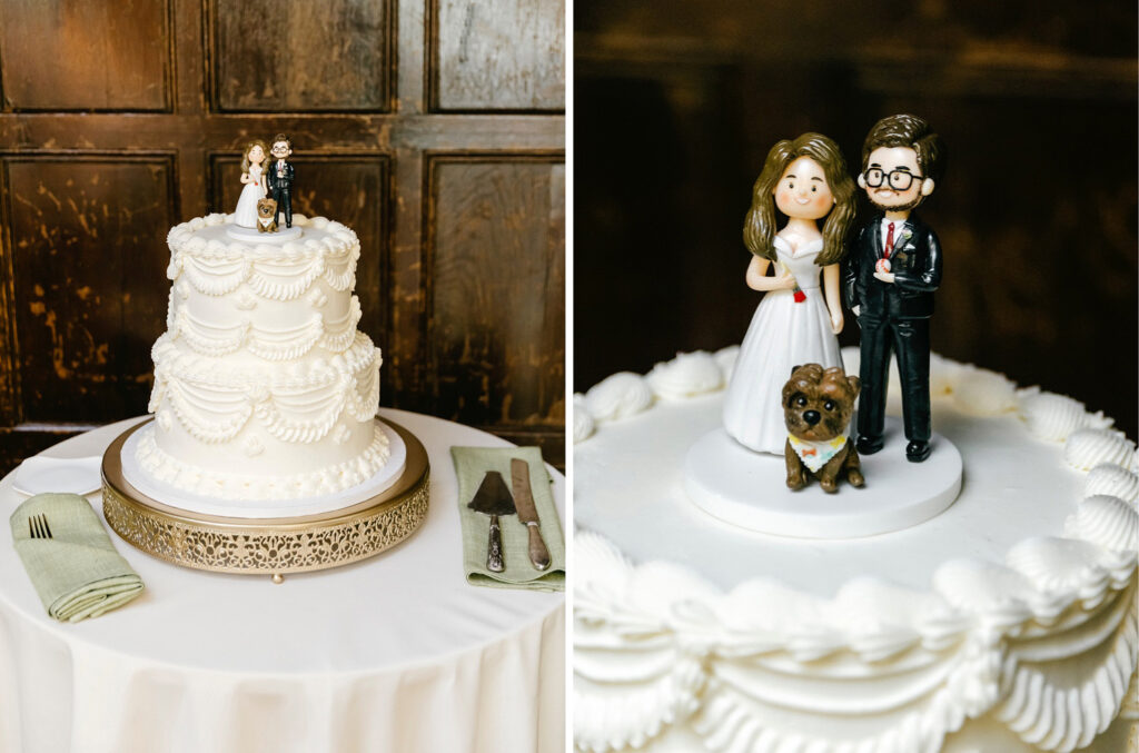 cute, animated cake topper for 2 tier wedding cake