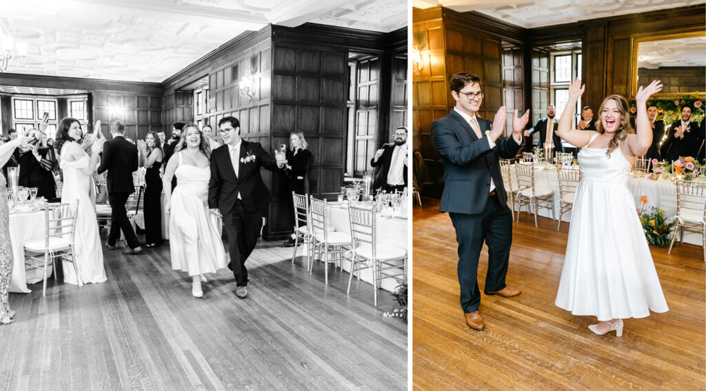 bride & groom entering their Parque Ridley Creek wedding reception