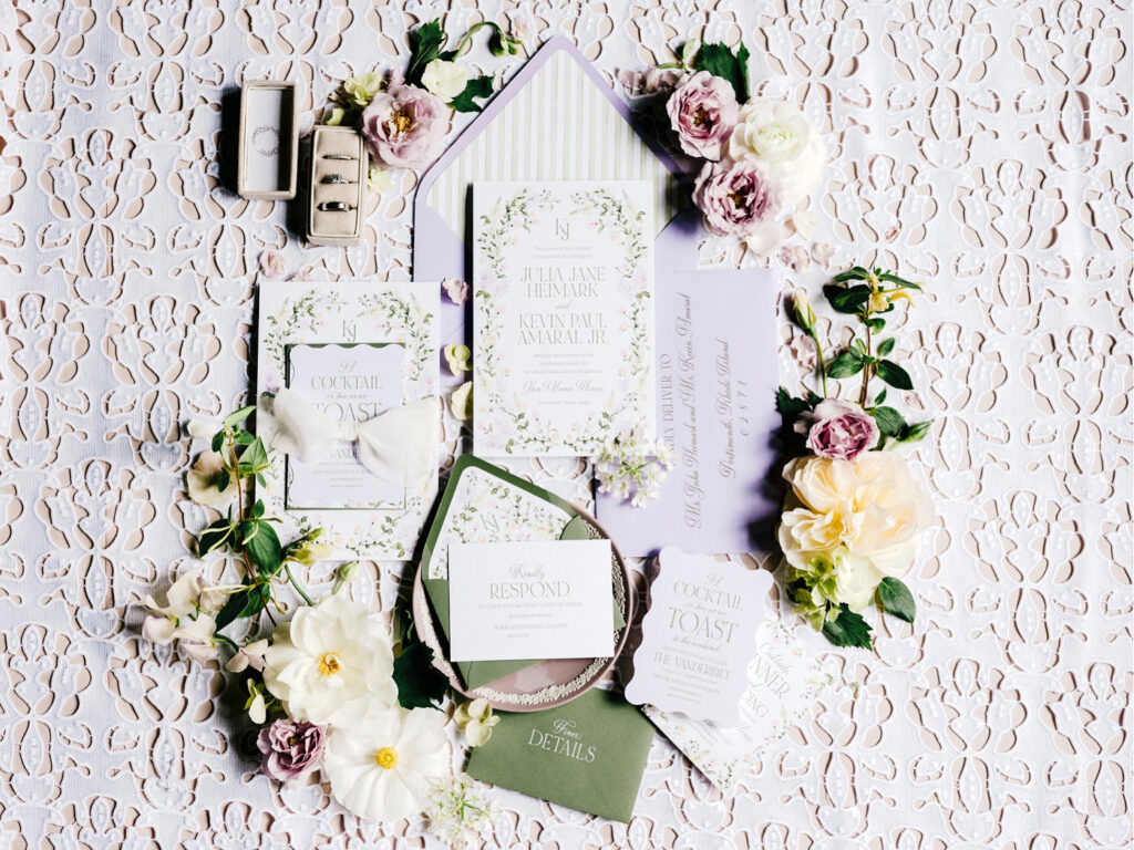 elegant lilac & green wedding invitational suite by Emily Wren Photography