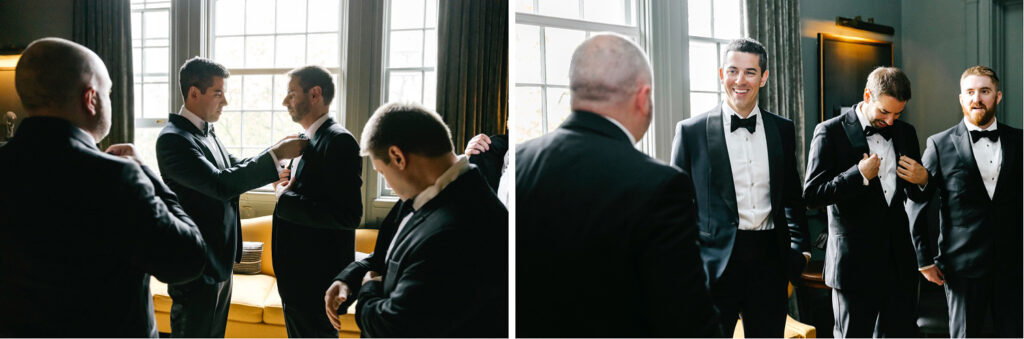 Rhode Island groom getting ready at The Vanderbilt with his groomsmen