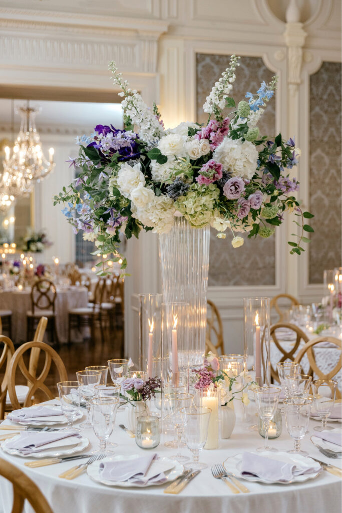 Rhode Island wedding reception table & floral decor by Emily Wren Photography