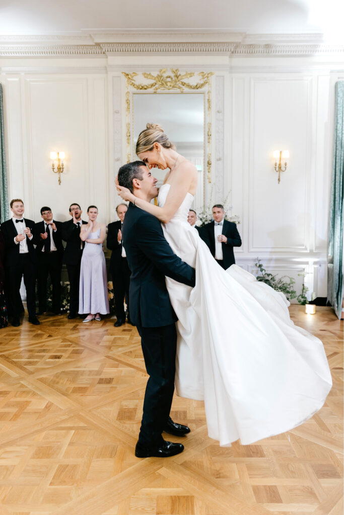 bride & grooms first dance at Rhode Island wedding reception at Glen Manor House