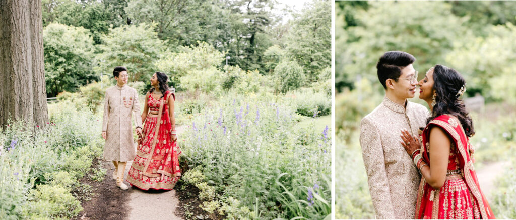 multicultural bride & groom portrait session in Bartram's Gardens