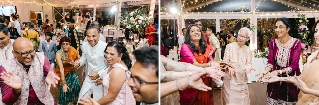 guests having fun and dancing at reception at Bartram's Gardens