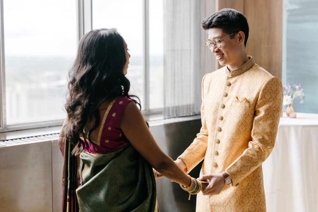 first look between bride & groom at the Loews Philadelphia Hotel by Emily Wren Photography