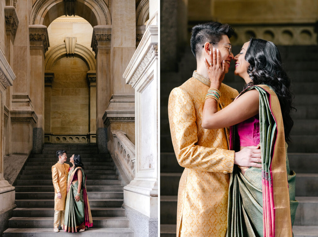 bride & groom portrait session inside Philadelphia's City Hall