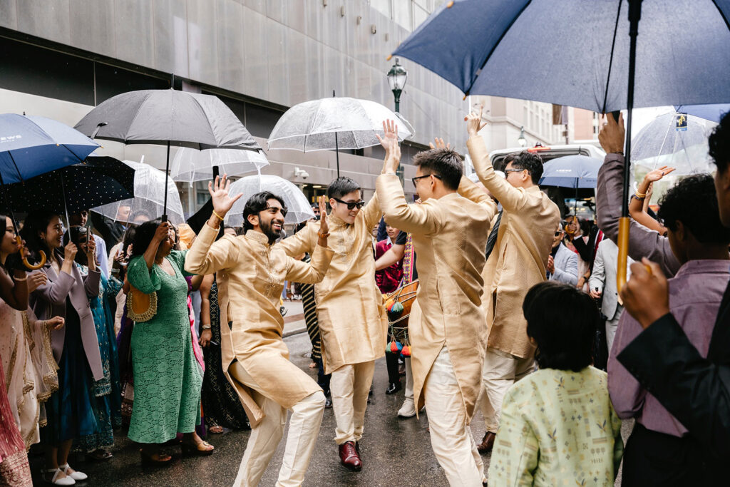 performances on Chestnut St. in Philadelphia during multicultural wedding event.