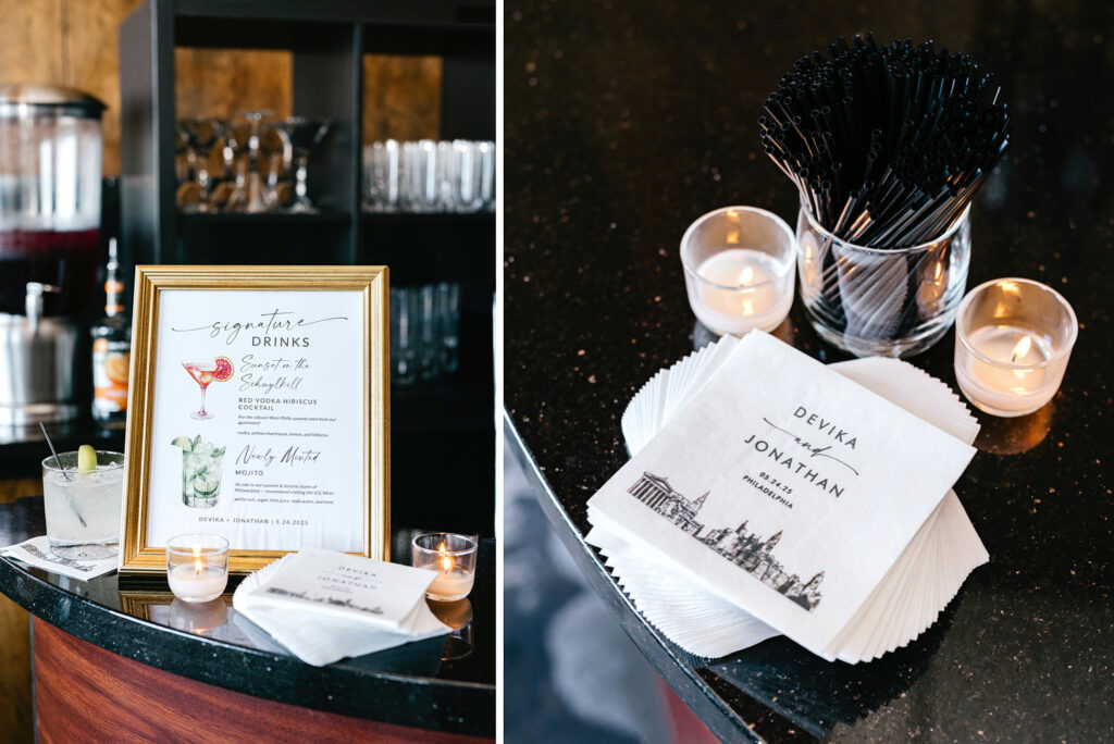 signature cocktails during Loews Philadelphia Hotel wedding