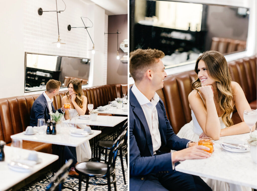 Happy hour engagement photoshoot in Philadelphia bar & restaurant