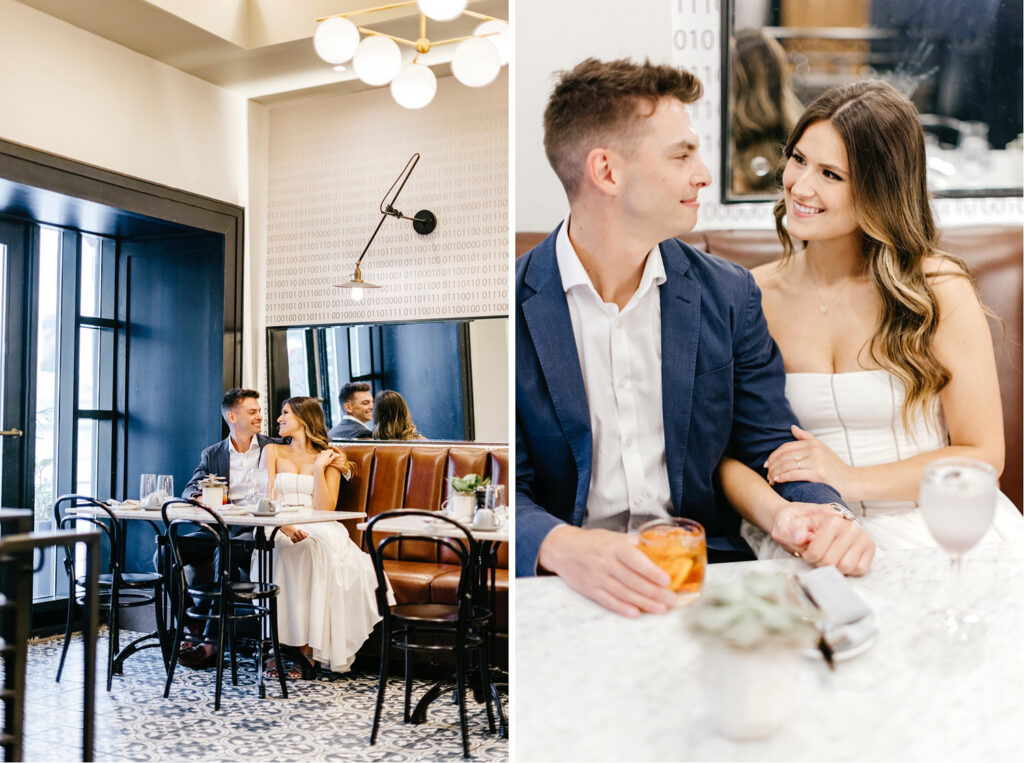 romantic engagement portraits in local Philly bar & restaurant by Emily Wren Photography