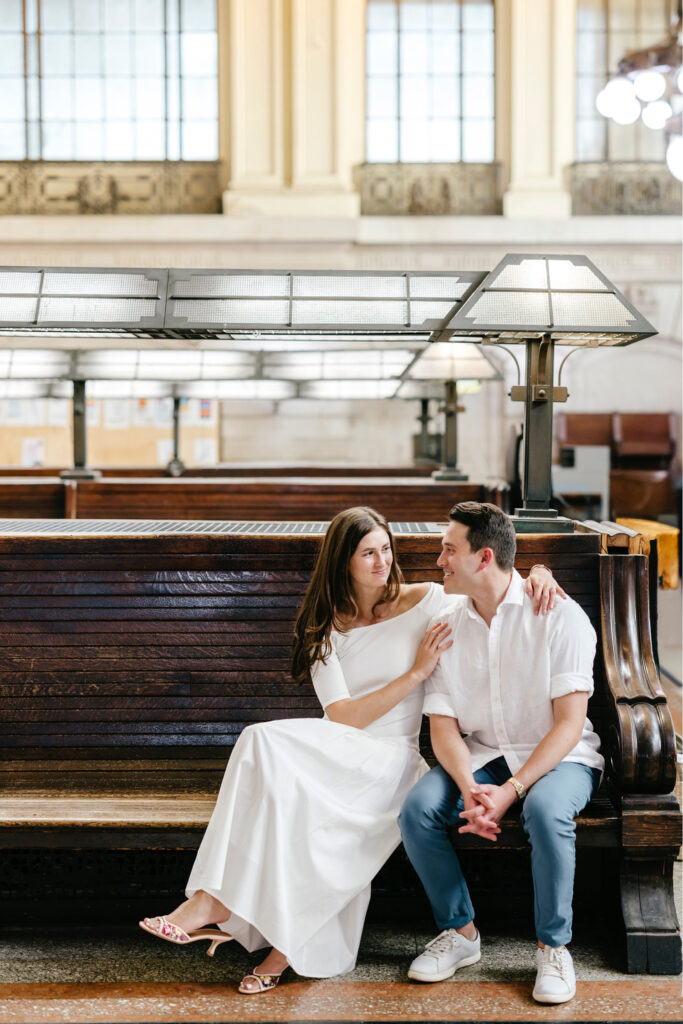 engagement photos at the Hoboken Terminal by Emily Wren Photography
