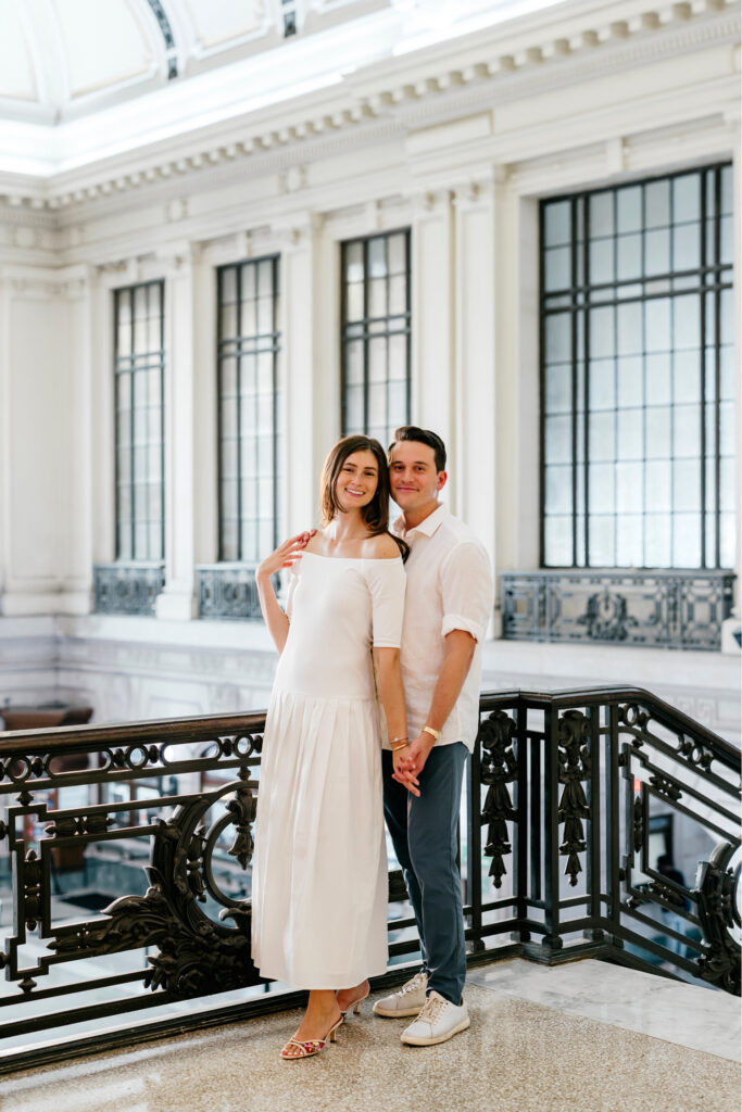engagement portrait session in a train station in New Jersey