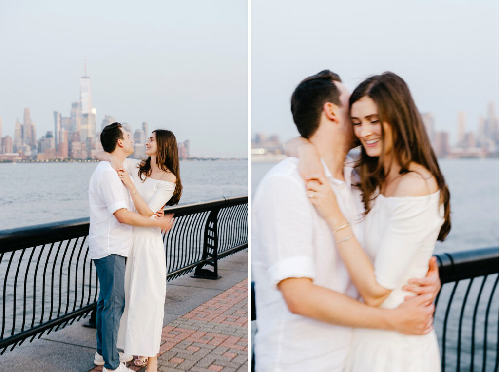 romantic engagement photos by the Hudson River in Hoboken by Emily Wren Photography