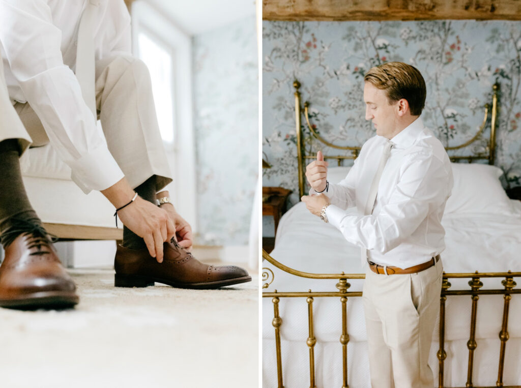 Philadelphia groom getting ready for his summer wedding day at The Inn at Barley Sheaf
