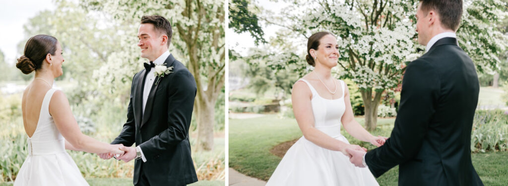 bride and grooms private first look on their spring wedding day in New Jersey