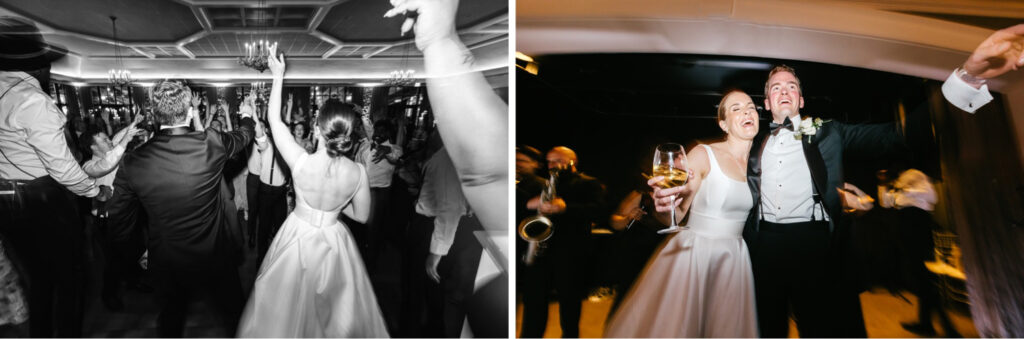 bride and groom having fun at their Fiddler's Elbow wedding reception