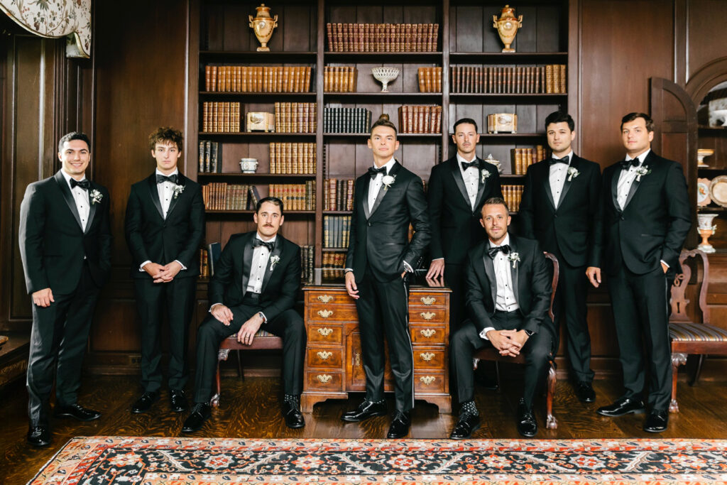 Pennsylvania groom with his groomsmen on summer wedding day