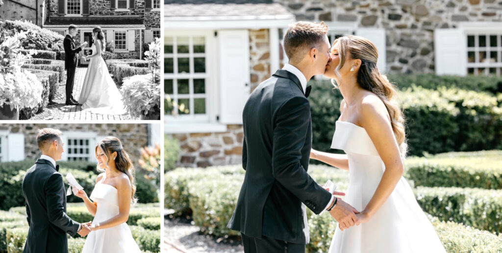 private vow reading in the gardens of Appleford Estate on a sunny summer afternoon in Pennsylvania