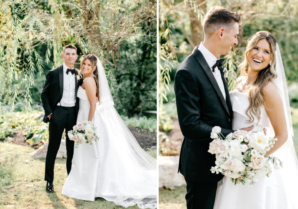 bride & groom portrait session in a summer garden at Appleford Estate