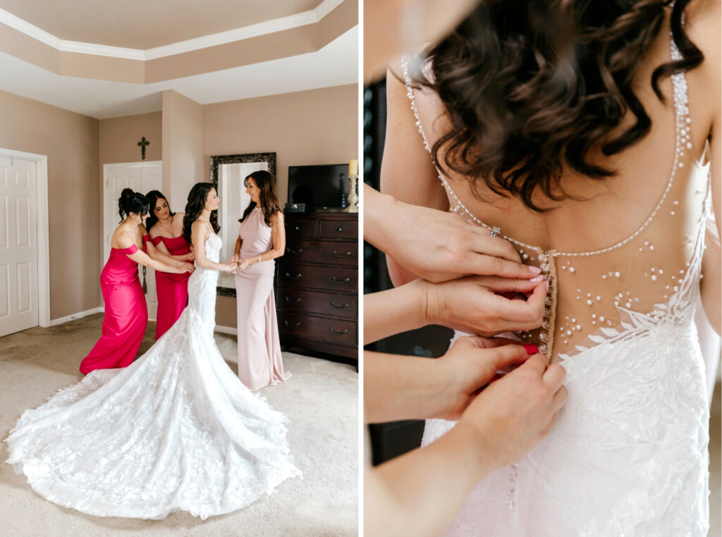 Philadelphia bride getting ready for her summer wedding day with her bridesmaids