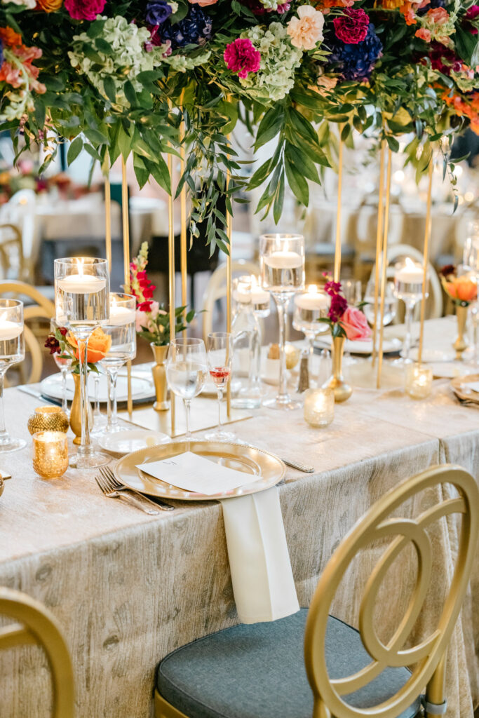 luxurious tablescapes for summer wedding reception at The Lucy by Cescaphe in Philadelphia, Pennsylvania
