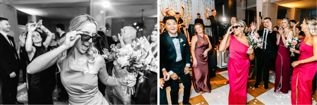 bridesmaids dancing and having fun during a summer wedding reception at the Lucy in Center City Philly
