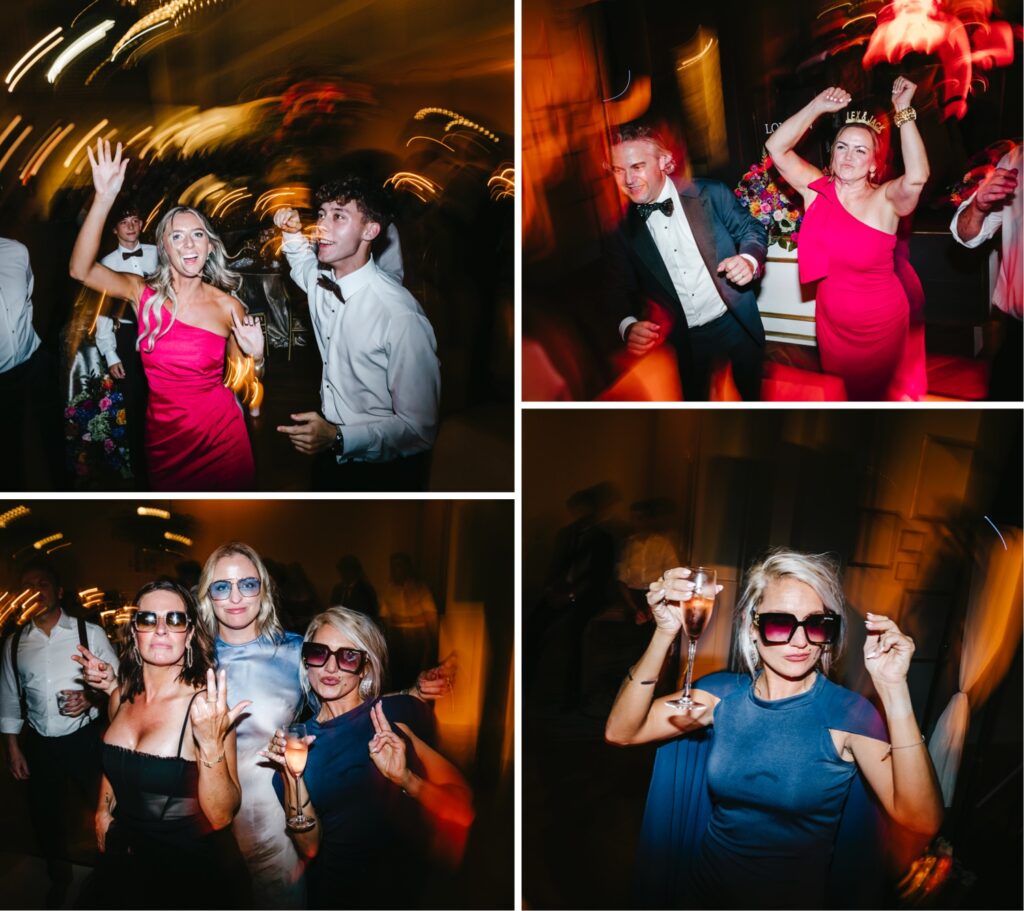 wedding guests dancing and having fun during a summer luxurious wedding reception in Center City Philadelphia by Emily Wren Photography