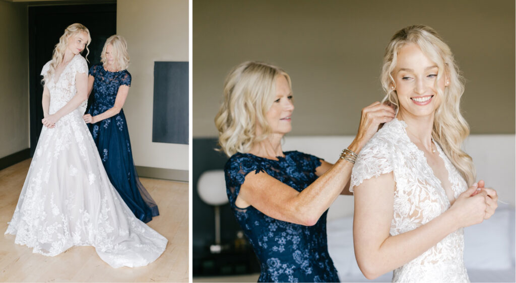 Southeastern Pennsylvania bride getting ready for her summer wedding day with her mother at The Lake House Inn