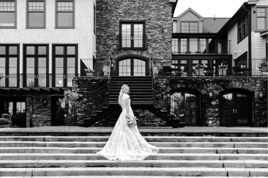 portrait of a summer bride on her lakeside wedding day at The Lake House Inn by Pennsylvania wedding photographer Emily Wren Photography
