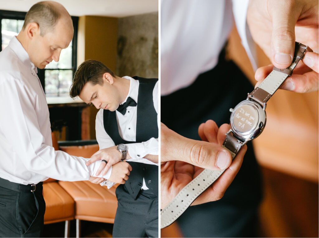 Pennsylvania groom getting ready for his lakeside summer wedding day by Emily Wren Photography