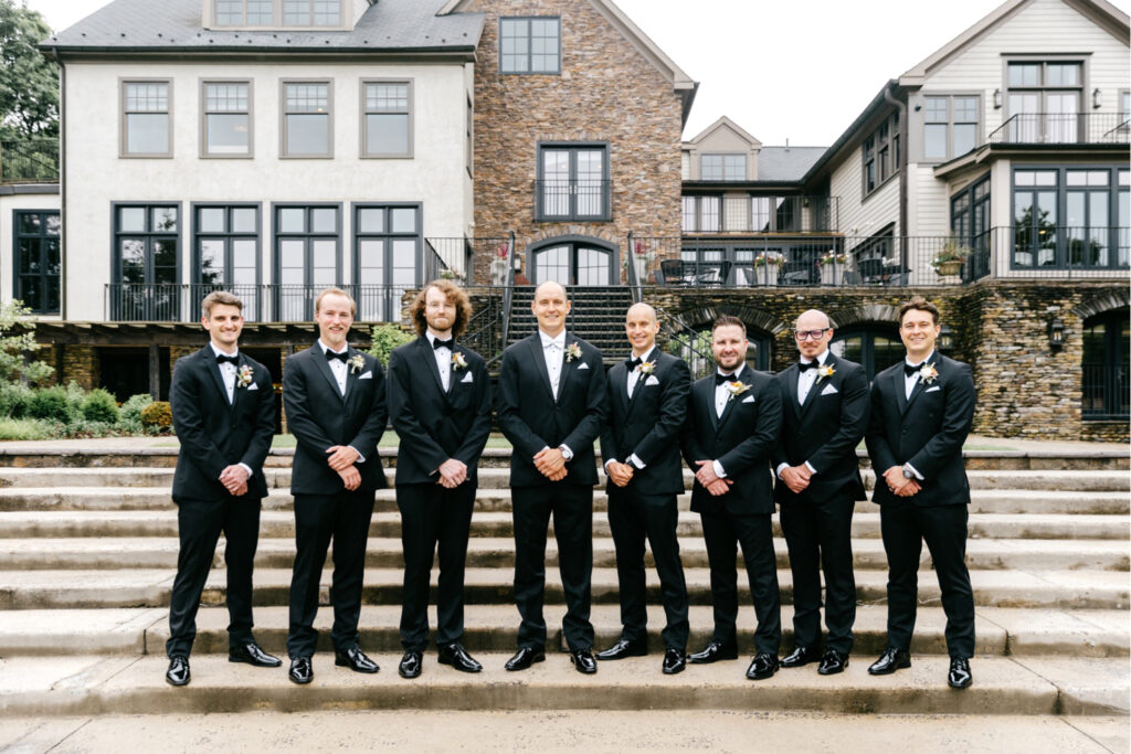 Philadelphia groom with his groomsmen on summer wedding day at The Lake House Inn