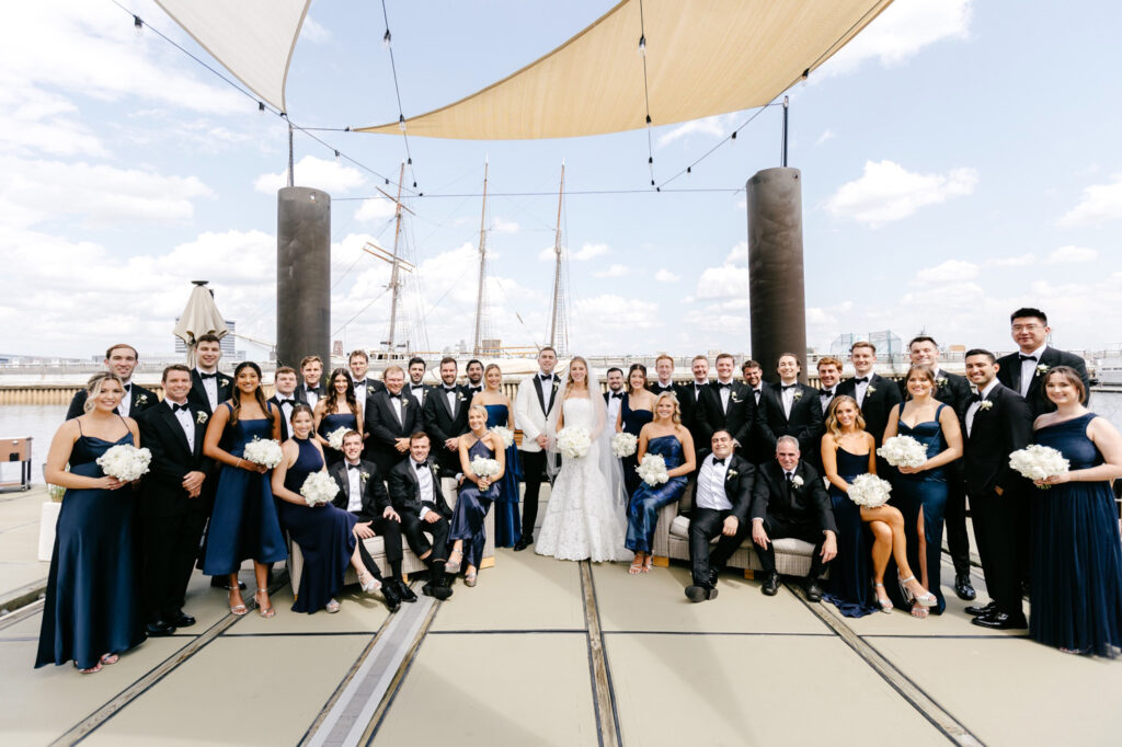 large Philadelphia wedding party at Penn's Landing by Emily Wren Photography