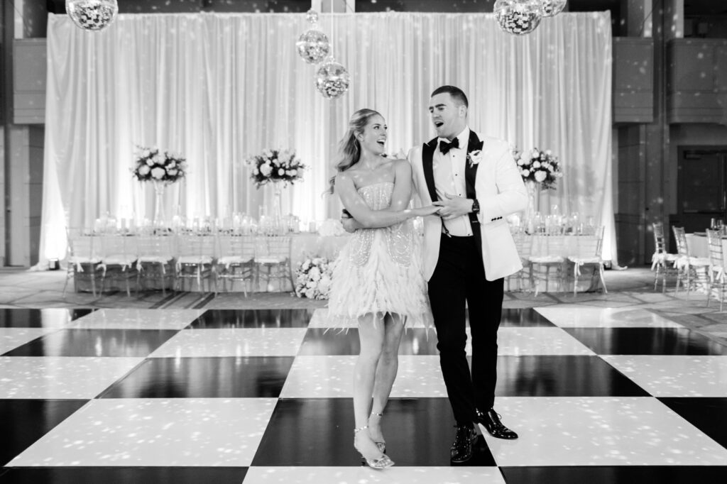 bride and groom private first dance at their Philadelphia spring wedding reception at the Hilton Hotel at Penn's Landing