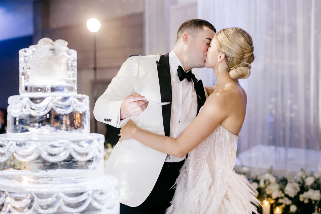 bride and groom's Ice "cake" at their luxurious Philadelphia wedding reception at Hilton at Penn's Landing by Emily Wren Photography