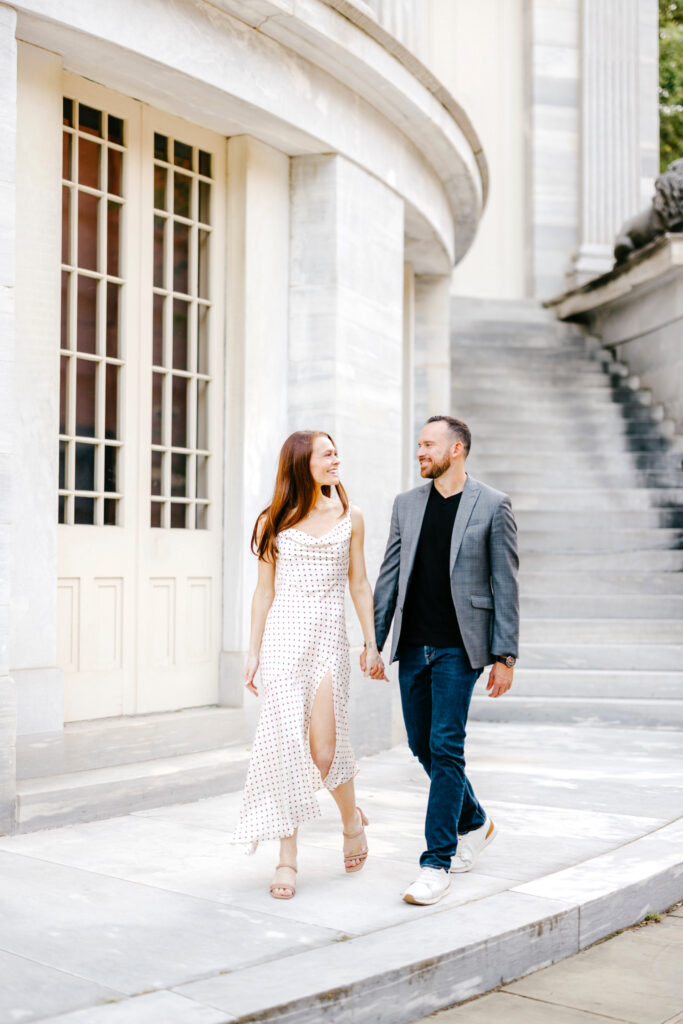 romantic Philadelphia engagement photo session at Merchant's Exchange in Old City