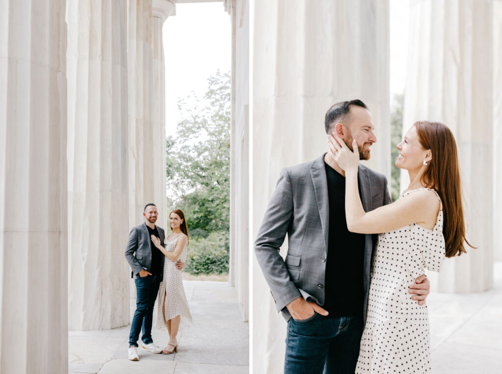 Philadelphia couple at Second National Bank during their spring engagement session