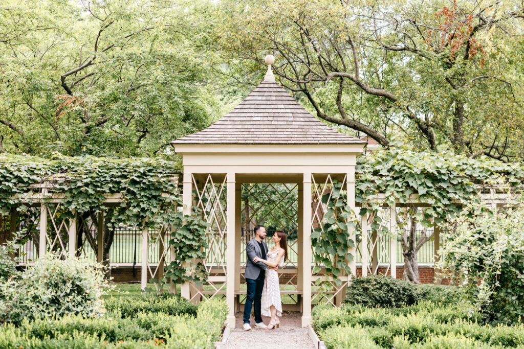 romantic and dreamy summer engagement session in Philadelphia at the 18th Century Garden in Old City